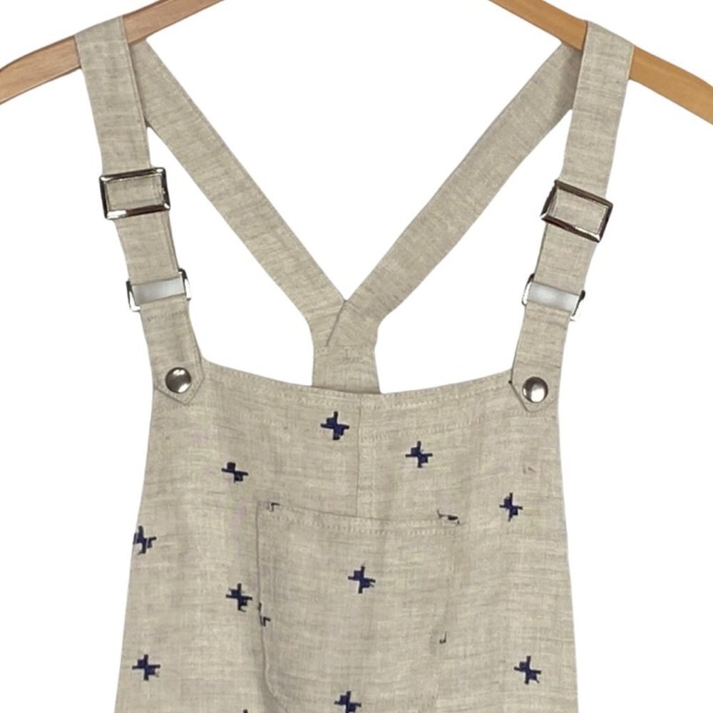 Harlyn Embroidered Cropped Linen Mix Overalls - Picture 3 of 9